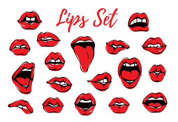 Vector Woman Kiss Lips Set