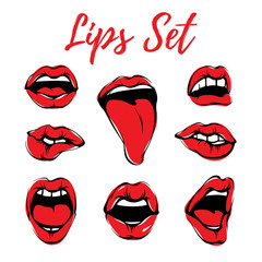 Vector Woman Lips Kiss Set