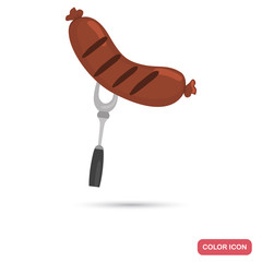 Grilled sausage on the fork color icon for web and mobile design