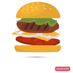 Hamburger with grilled cutlet color icon for web and mobile design