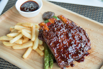  pork bbq ribs, meaty ribs smothered with bbq sauce