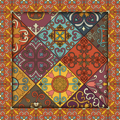 Seamless pattern with portuguese tiles in talavera style. Azulejo, moroccan, mexican ornaments.