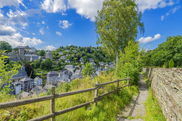 Fototapeta na wymiar Eifel Hiking trail with View to Monschau/ Germany