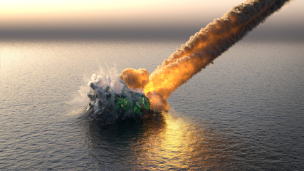Meteorite falls into the ocean 3d illustration © alexyz3d