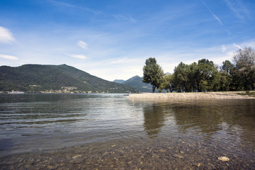 The bathing beach of Maccagno on Lake Maggiore - Maccagno, Lake Maggiore, Varese, Lombardy, Italy