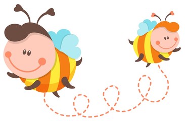 Cute Bee Cartoon Flying. Vector Isolated Illustration