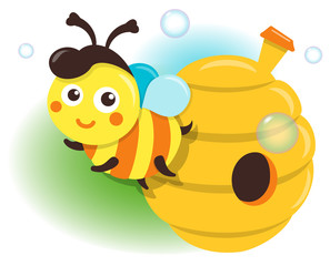 Obraz premium Isolated Illustration Bee And Beehive