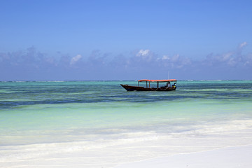 Fototapeta premium Old fishing boat taken from the beach of Zanzibar, east Africa