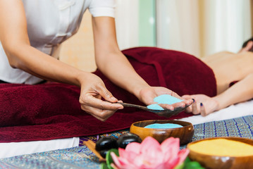 Asian lady relax in skin care aroma therapy and scrub spa,relaxation,healthcare, in Thailand resort