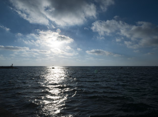 Dramatic summer cloudy sky over mediterranean sea, Tel Aviv, Israel.