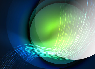 Glowing wave created with particles on dark color background