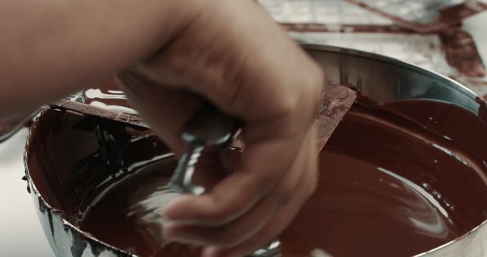 liquid chocolate texture. Process of making a chocolate bars