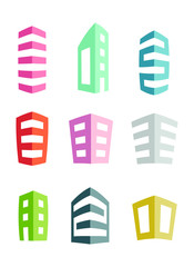 Obraz premium Buildings icons in isolated on white background, Set of different buildings