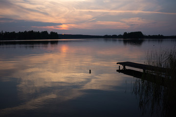 violet sunset at a laket