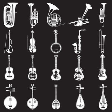 Vector set of musical instruments templates in flat style