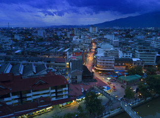 CHIANG MAI,THAILAND - 7 August, 2017 , Aerial view at Warorot night Market or Kad Luang, is largest markets in Chiang Mai, on August, 7, 2017 in Chiang Mai province Thailand.