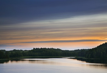 Fototapeta na wymiar Maselga lake at Maselga village. Kargopol district. Arkhangelsk Oblast. Russia 
