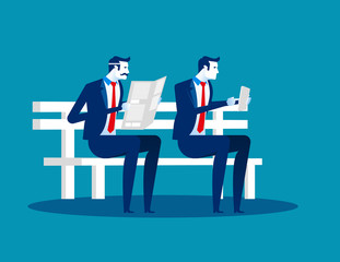 Old and Young on bench. Concept business vector illustration.