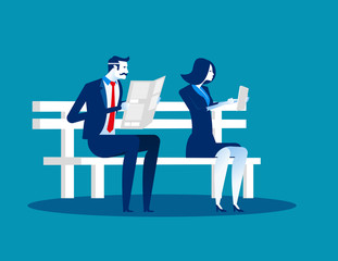 Old and Young on bench. Concept business vector illustration.