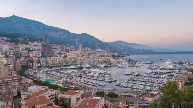 Monaco Ville city skyline day to night timelapse, Monte Carlo, Monaco, 4K Time lapse