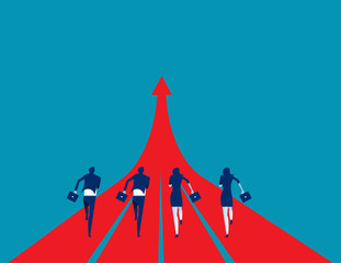 Business team running to success. Concept business success illustration, Vector cartoon character and abstract.