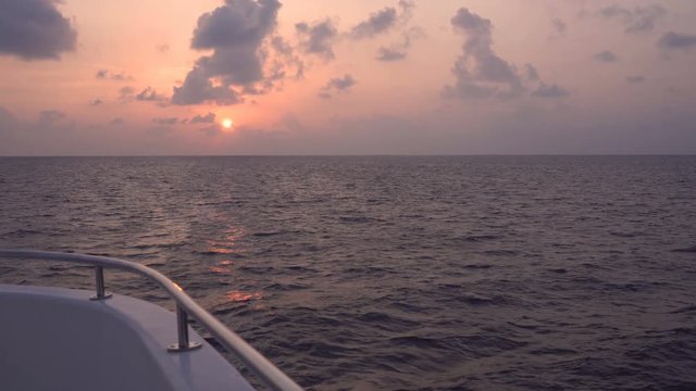 Sunset on luxury yacht. Travel around the world. Vacation destinations. Nobody