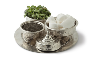Traditional festive Moroccan silver tea set