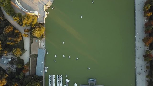 flight drones over the famous Park of the Retiro of Madrid