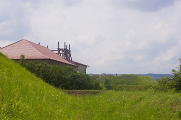 Detail of old castle among countryside landscape
