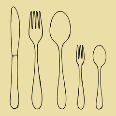 Fork spoons and a knife. vector illustration