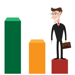 Career ladder. Businessman with bag. The concept of business success, and the idea of a startup. Vector illustration