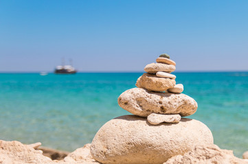 Fototapeta na wymiar stack of rocks at an island near crete greece