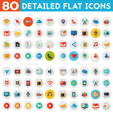 Multimedia, information, social and web icon set