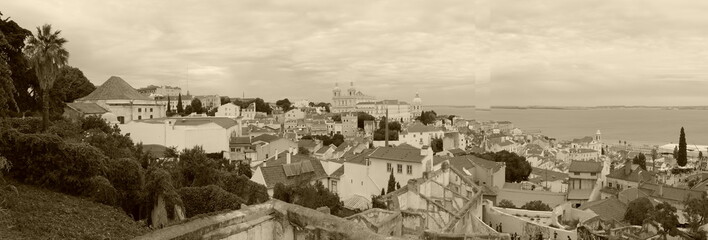 Panorama de Lisbonne en noir et blanc