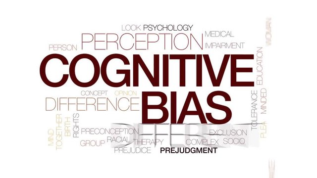 Cognitive bias animated word cloud, text design animation. Kinetic typography.