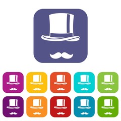 Cylinder and moustaches icons set