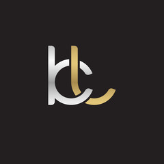 Naklejka premium Initial lowercase letter kl, linked overlapping circle chain shape logo, silver gold colors on black background 