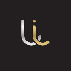 Initial lowercase letter li, linked overlapping circle chain shape logo, silver gold colors on black background
 
