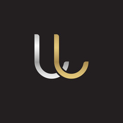 Initial lowercase letter ll, linked overlapping circle chain shape logo, silver gold colors on black background
 
