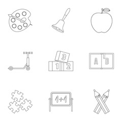 Primary school icons set, outline style
