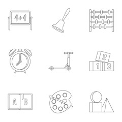 Kindergarten icons set, outline style
