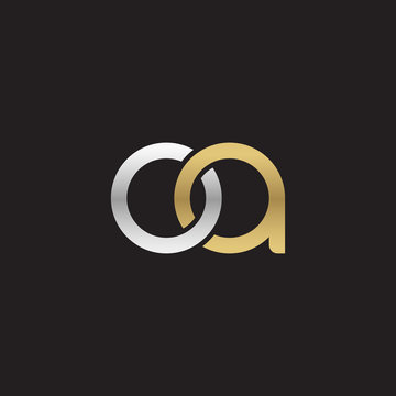 Initial lowercase letter oa, linked overlapping circle chain shape logo, silver gold colors on black background
 
