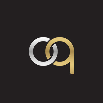 Initial lowercase letter oq, linked overlapping circle chain shape logo, silver gold colors on black background
 
