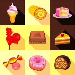 Various candy elements icons set, flat style