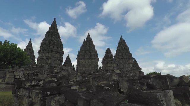 Video footage of ancient stones pile in Prambanan Temple complex at Yogyakarta, Indonesia