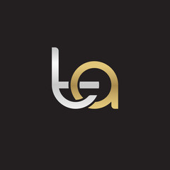 Obraz premium Initial lowercase letter ta, linked overlapping circle chain shape logo, silver gold colors on black background