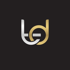 Initial lowercase letter td, linked overlapping circle chain shape logo, silver gold colors on black background