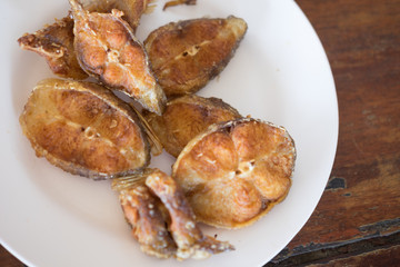Thai Food the fried fish in the white dish