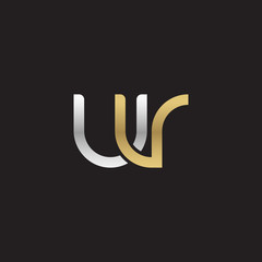 Initial lowercase letter uv, linked overlapping circle chain shape logo, silver gold colors on black background
