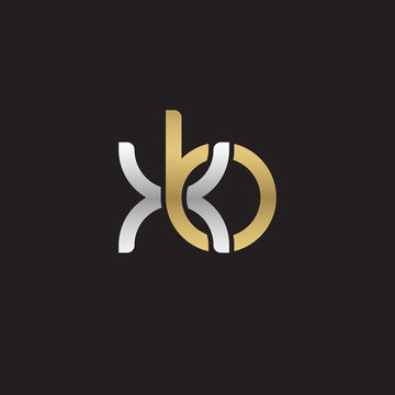 Initial lowercase letter xb, linked overlapping circle chain shape logo, silver gold colors on black background